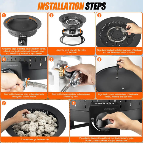 Installation guide for Outdoor Portable Propane Fire Pit 60 000 BTU 19 Inch With Cover And Carry Kit For Patio Backyard Camping Tailgating