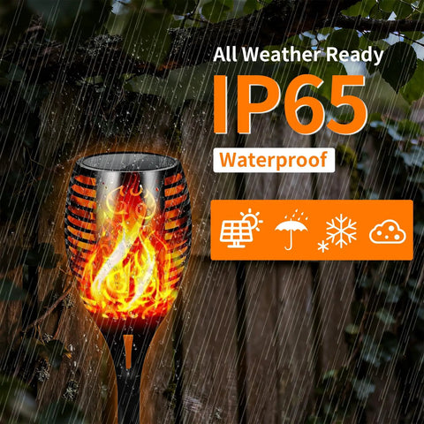 Solar Torch Light With Waterproof Outdoor Design Dusk To Dawn Auto On Off Flickering Flame Effect In Orange Glow