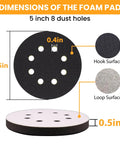 5 Inch Sander Foam Pad Set With 4 Pads And 5 Inch Ceramic Sanding Discs 80 To 1000 Grit 40 Pieces, Hook And Loop Backing Pad Details