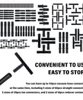 115-piece car vacuum hose connector kit, black plastic, includes straight, tee and reducer joints in 12 sizes