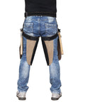 Heavy Duty Farrier Apron Chaps for Men with cowhide suede leather, canvas, 25 inch length, side knife pockets, magnetic closures, hammer loop.