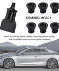 Six Piece Engine Oil Drain Plug Kit With Removal Tool Replacement OEM 06L103801 For Volkswagen And Audi Vehicles shown with car