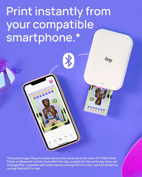 Ivy 2 Mini Photo Printer For IPhone And Android Zero Ink ZINK Tech Print Sticky Back Photos Directly From Your Smartphone On The Go No Ink Needed Quick Colorful Prints In Pure White Finish