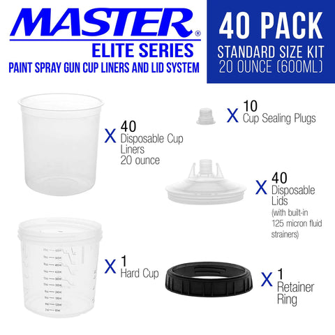 Disposable Paint Spray Gun Cup Liners And Lid System Kit 40 Pack Standard 20 Ounce 600ml Cups with Lids and Components