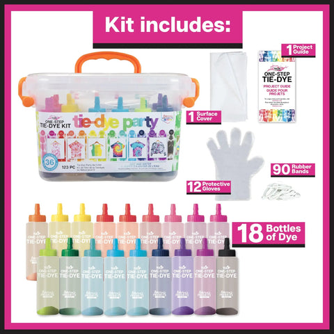 One Step Tie Dye Kit For Big Groups With 14 Vibrant Colors And 18 Pre Filled Bottles Easy Cleanup Tools Included No Presoaking Needed