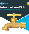 Brass Irrigation Hose Bibb Spigot 1/2 Inch MIP X 1/2 Inch MHT Outdoor Garden Valve with zinc handle on blue background