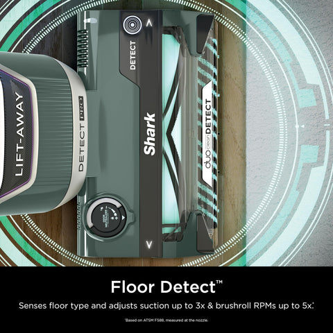 Detect Pro Lift Away ADV Bagless Upright Vacuum With DuoClean Detect And HEPA Filter showing floor detection feature on hardwood