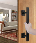 Beefy 12 Inch Black Square Heavy Duty Metal Barn Door Pulls Pack Of 2 for interior closet door, hand pulling handle