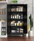 Beast Of A Farmhouse Style Metal Pantry Cabinet With Barn Doors, 61 Inch Tall, 27.5 Inch Wide, Adjustable Shelves, black in kitchen