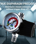 Tough Diaphragm Air Regulator With Analog Pressure Gauge For Hvlp Spray Guns And Compressors dialing in two to one forty psi with gauge.