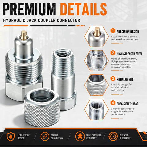 2 Pack Hydraulic Quick Connect Couplers Heavy Duty Fittings For Tractor And Skid Steer Loader Easy Install Replacement Parts Industrial Tools For Hydraulic Systems And Industrial Equipment Maintenance And Quick Connect Compatibility. Silver steel hydraulic jack coupler connector with knurled nut