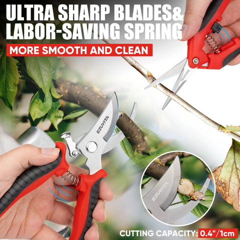 All In One 3 Piece Garden Tool Set With 7 Inch Folding Saw Pruner And Shears Stainless Steel Garden Scissors cutting branch