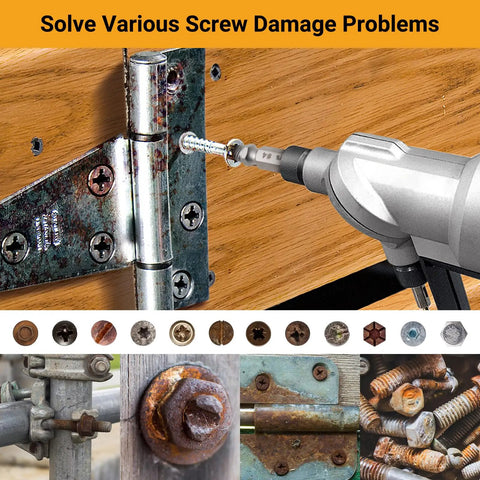 Universal Screw Extractor Kit With Drill Bits For Stripped Rusty Screws And Nuts Remover Tools For Broken Bolts DIY Hardware Repair Set Heavy Duty Alloy Steel removing a screw from a hinge