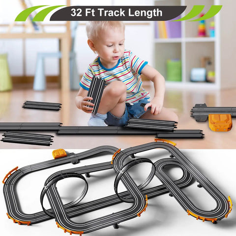 Child assembling Action Packed Slot Car Race Track Set With Electric Or Battery Power Includes Four High Speed Cars Two Hand Controllers Dual Racing Game Toys For Kids Aged Six Seven Eight Indoor Outdoor Fun For Family Play.