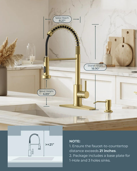 Gold Kitchen Faucet With Pull Down Sprayer, Stainless Steel Commercial Pro Grade Single Handle Spring Pull Down Sink Faucet For Pot Filler, Farmhouse Style For Kitchen, Camper, Bar And Laundry Room