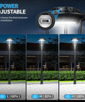 Beast Mode Bright Adjustable 60W 80W 100W LED Post Top Light showing power levels for outdoor pole lighting at night.