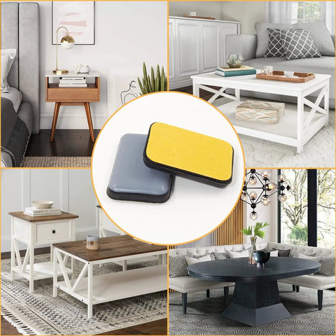 Rectangular Adhesive Furniture Sliders Set, 20 Pieces, 1-3/8 x 1 Inch PTFE Chair Glides for Hardwood Floors and Carpet in living rooms