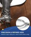 Rider using Lightweight Zinc Alloy Dressage Spurs With 20mm Neck And Rotatable Rowel, Gentle Yet Firm Aids For Sensitive Horses.