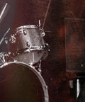 Close-up of drum set with dark stage lighting, showcasing live performance energy beside 50 Watt Intelligent Guitar Combo Amp With Amp Intelligence, Prompt Photo And Audio Tone Creation, USB Recording, Selectable Wattage, And Fully Customizable Signal Chains In The Reactor App For Gig Ready Flexibility.