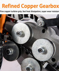 Job Ready Cordless Wire Threading Machine With Twin Batteries And Infinite Speed Tweaks For Zero Sweat Conduit Pulling Electrical Runs And Quick Reno Grind Sessions close-up of refined copper gearbox components and cable.
