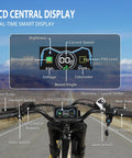 LCD central display of Robust Electric Dirt Bike Duo for Teens and Adults showing battery level, speed, and controls.
