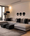 Set Of 3 Black Guitar Silhouette Wall Art On Engineered Wood 11x40 Inch Modern Wall Decor displayed in a modern living room
