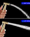 Handheld Bidet Sprayer For Toilet In SUS304 Stainless Steel Brushed Gold Kit with Soft and Jet Spray modes shown