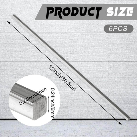 Six Piece 1/4 Inch Square Steel Bar Stock Set Cold Drawn Precision Key Stock Metal Bars Each 12 Inches Long Ideal For Milling Lathe Projects And Fabrication Tasks product image showing bar dimensions.