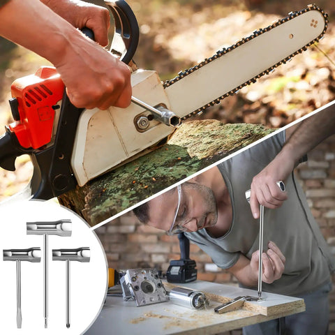 Beefy Rugged All In One Chainsaw Tool Set 3 Pack T Spanner Scrench Kit With Wrench And Screwdriver, fits most chainsaws.