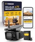 Solar Powered 4G LTE Outdoor Security Camera For Remote Construction Sites With Included SIM Card Night Vision IP65 Weather Resistant Wireless Surveillance With Solar Panel And All Day Battery Life No WiFi Needed displayed with packaging and smartphone app.