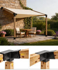 15 Degree Pergola Bracket Kit 3 Way Right Corner Wood Brackets For 4x4 Posts shown on outdoor patio setup