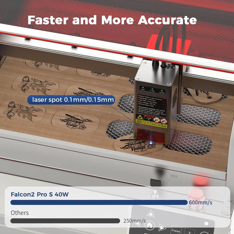 40W and 22W Dual Mode Laser Engraver and Cutter With Air Assist, Auto Focus Module, engraving wood detail, honeycomb bed