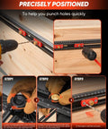 4 In 1 Scriber Marking Line Ruler 29.5 Inch Spliceable Extended T Square for DIY woodworking shown in use for cabinet drilling.
