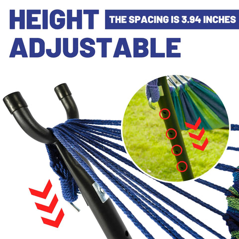 Heavy Duty Steel Stand Outdoor Hammock for Two People with 450 lb Capacity showing height adjustability features.