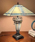 Two Lights Tiffany Style Glass Table Lamp With Nightlight, 16 Inch Wide By 24 Inch Tall Stained Glass Bedside Desk Lamp