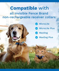 Power Cap Battery 2 Pack For Dog Fence Collars Long Lasting 90 Day Battery Replacements Up To Six Months Of Coverage Keep One On Hand So Your Collar Never Goes Dead. dog and cat with Invisible Fence collar