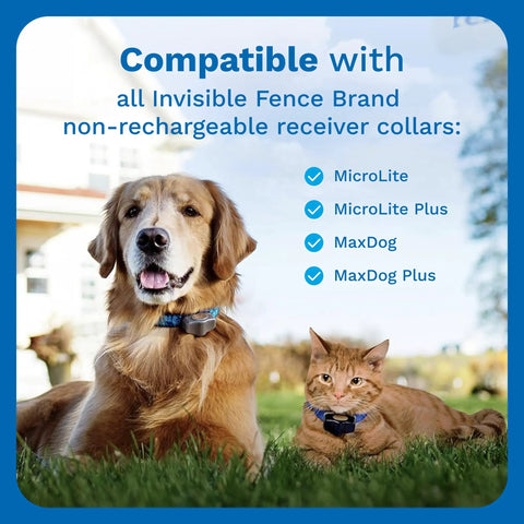 Power Cap Battery 2 Pack For Dog Fence Collars Long Lasting 90 Day Battery Replacements Up To Six Months Of Coverage Keep One On Hand So Your Collar Never Goes Dead. dog and cat with Invisible Fence collar