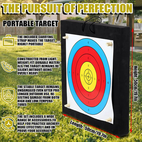 Archery Target For Backyard Practice 19.7 Inch Square 2 Inch Thick Foam Target With Cushioning EVA Material shown in outdoor setting.