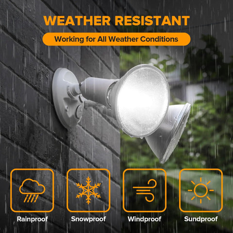 No Fuss And Tough As Nails 2 Pack Dual Head Outdoor Flood Lights Switch Controlled Waterproof Security Fixtures on wall.