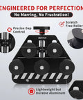 Pro Grade Tubing Straightener For Copper Aluminum And Soft Stainless Steel Brake Lines From Three Sixteenths Inch To One Inch Diameter With Red 6AN Fittings Wrench A Must Have For Auto HVAC And DIY Projects, showing the front view with precise gap control and scratch-free rollers.