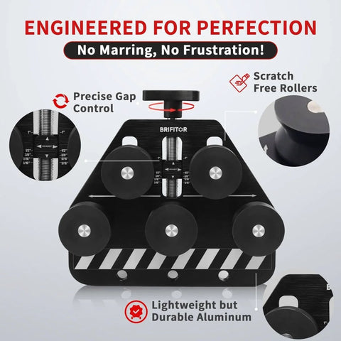 Pro Grade Tubing Straightener For Copper Aluminum And Soft Stainless Steel Brake Lines From Three Sixteenths Inch To One Inch Diameter With Red 6AN Fittings Wrench A Must Have For Auto HVAC And DIY Projects, showing the front view with precise gap control and scratch-free rollers.