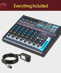Eight Channel DJ Audio Mixer With Bluetooth Streaming USB Audio Interface DSP FX Mic And Stereo Line Inputs