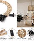 Boho Hemp Rope Pendant Light With Plug In Cord 15ft Hanging Lamp With On Off Switch UL Certified Socket details and room view