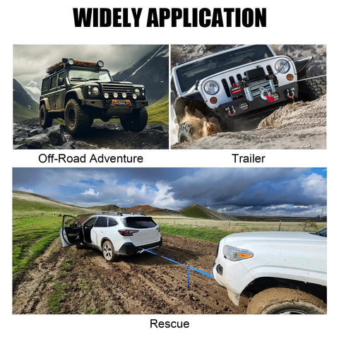 Heavy Duty 13800 Lbs Electric Winch For Trucks, UTVs And Offroad Vehicles With Steel Cable, 12V Power towing a stuck vehicle in muddy terrain.