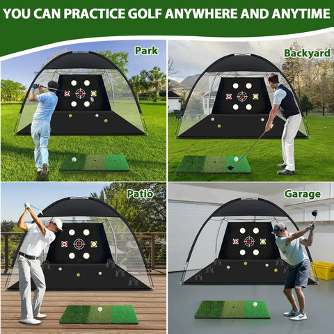 10x7 Foot Practice Golf Net Kit With Tri Turf Mat Balls Tee Carry Bag And All In One Training Aid For Outdoor And Indoor Use