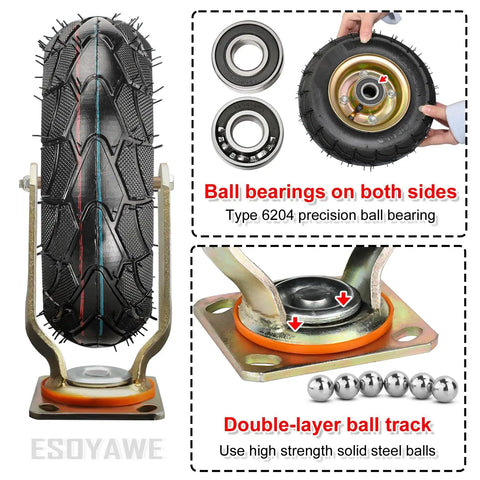 Heavy Duty Air Filled Pneumatic Rubber Casters Swivel And Fixed With Locking Brake Dual Ball Bearing showing tire, bearings, and mounting bracket.