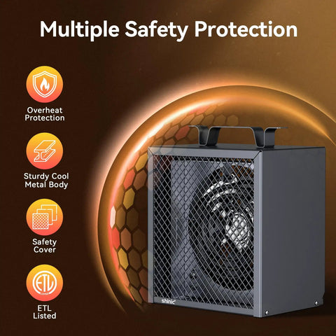 240V Electric Garage Heater 4800 Watts 16380 Btu Fan Forced Unit with safety features and metal body for durability.