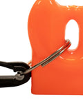 Close-up of orange diving mouthpiece cover with clip for regulator, silicone shield to protect mouthpiece, hygienic cap for dive gear.