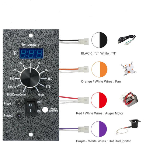 Digital Thermostat Kit Replacement Controller For Pellet Grills With Dual Meat Probes and wiring diagram