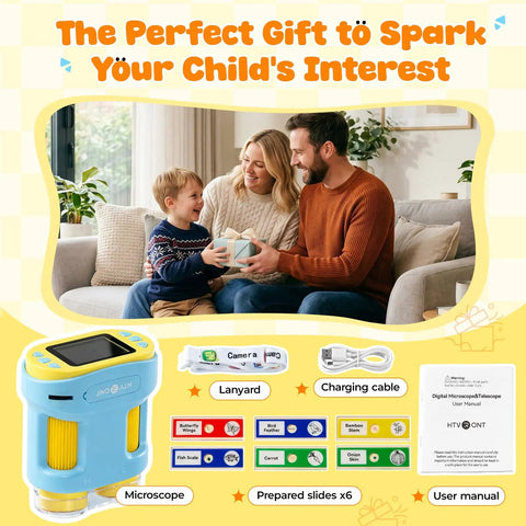 Portable Kids Microscope With 1000X Magnification And 2 Inch HD Screen 4K Ultra Clear View Learn Science At Home Easy To Use For Beginners Perfect Gift For Curious Young Minds And Home Lab Projects, with accessories